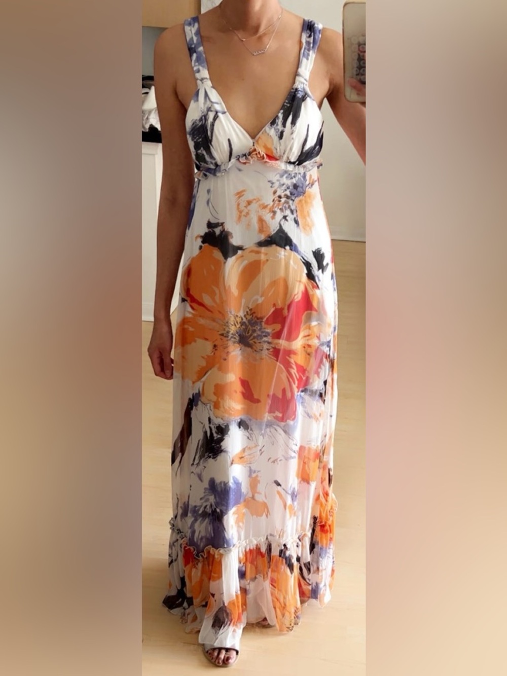 Brand New BCBGeneration Orange Purple White Floral Maxi Dress